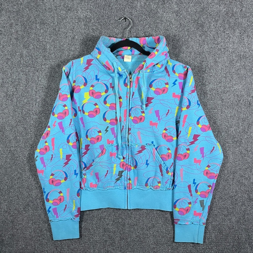 Vintage Loyal Army Headphones Headset AOP Zip Up Hoodie Blue Womens Large #3355